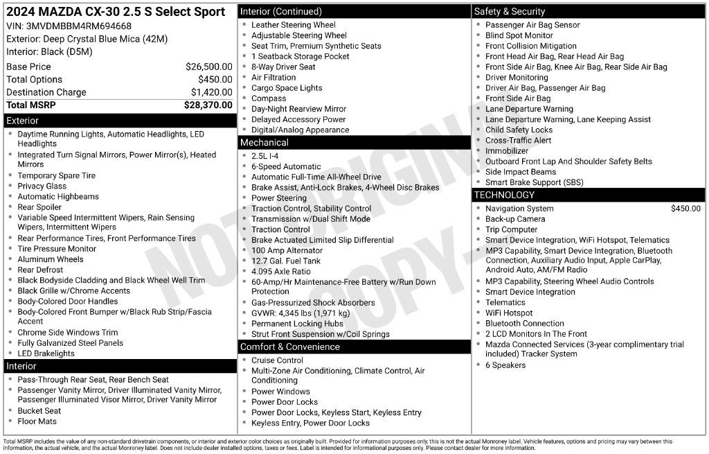 2024 Mazda Mazda CX-30 2.5 S Select Sport
